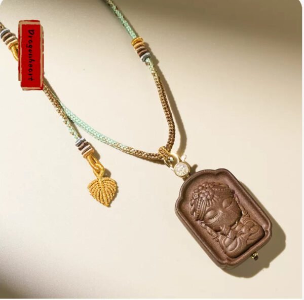 Dragon Heart Necklace with Herbal Zakiram Pendant, Gold Foil and Braided Cord
