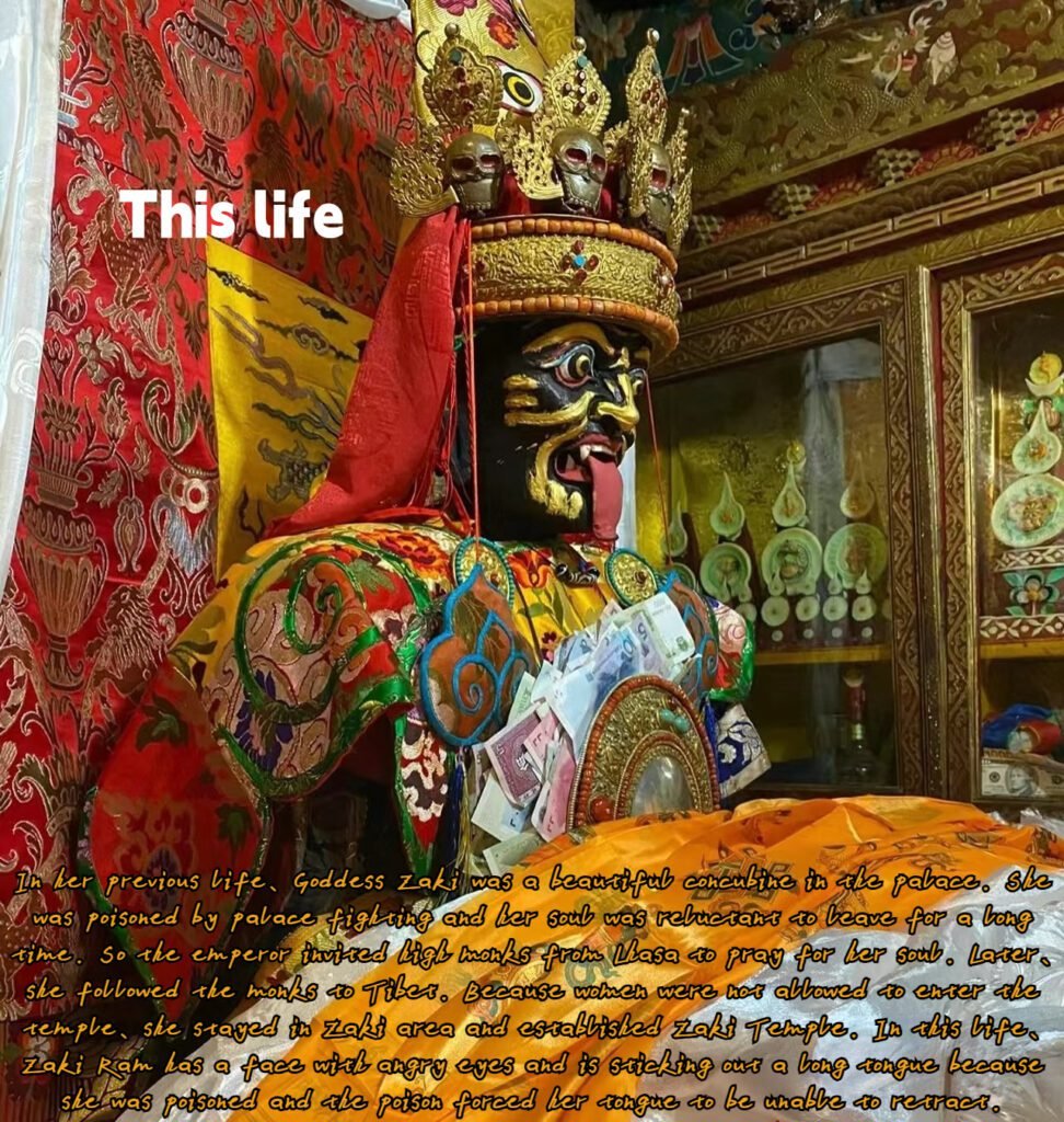 Golden Zaki Lhamo deity thangka, ornate Tibetan wealth symbol