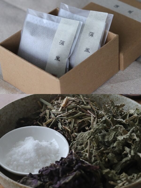 Herbal tea bags and ingredients displayed elegantly.