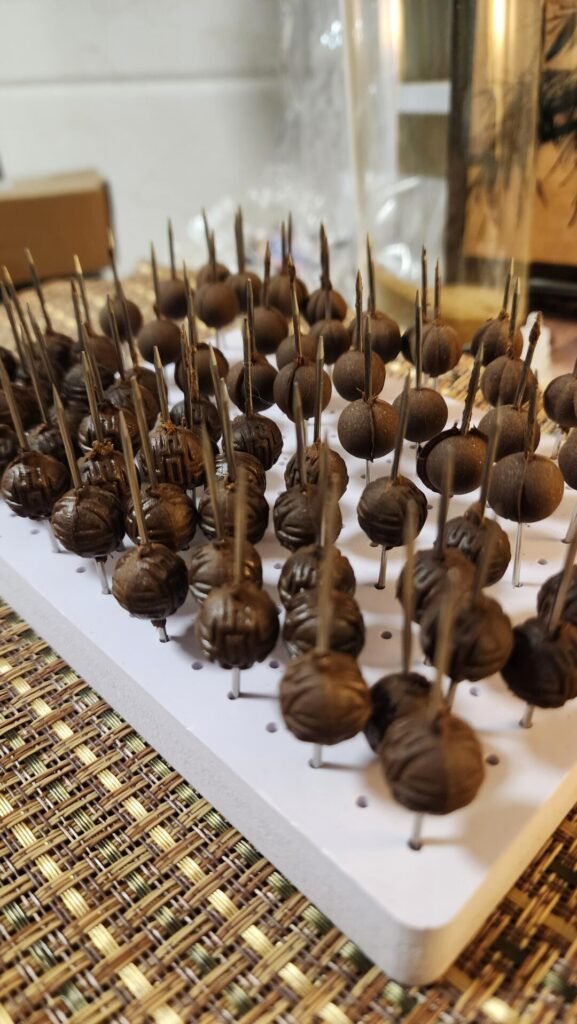 Handmade herbal aroma beads on display