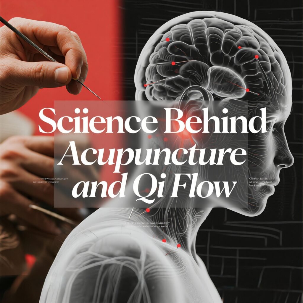 Illustration of acupuncture points and Qi flow in the human brain